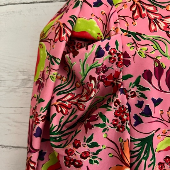 Hale Bob Spring Dress Pink Floral 'Manila Jersey' Twist Front Balloon Sleeve NWT - Picture 13 of 15